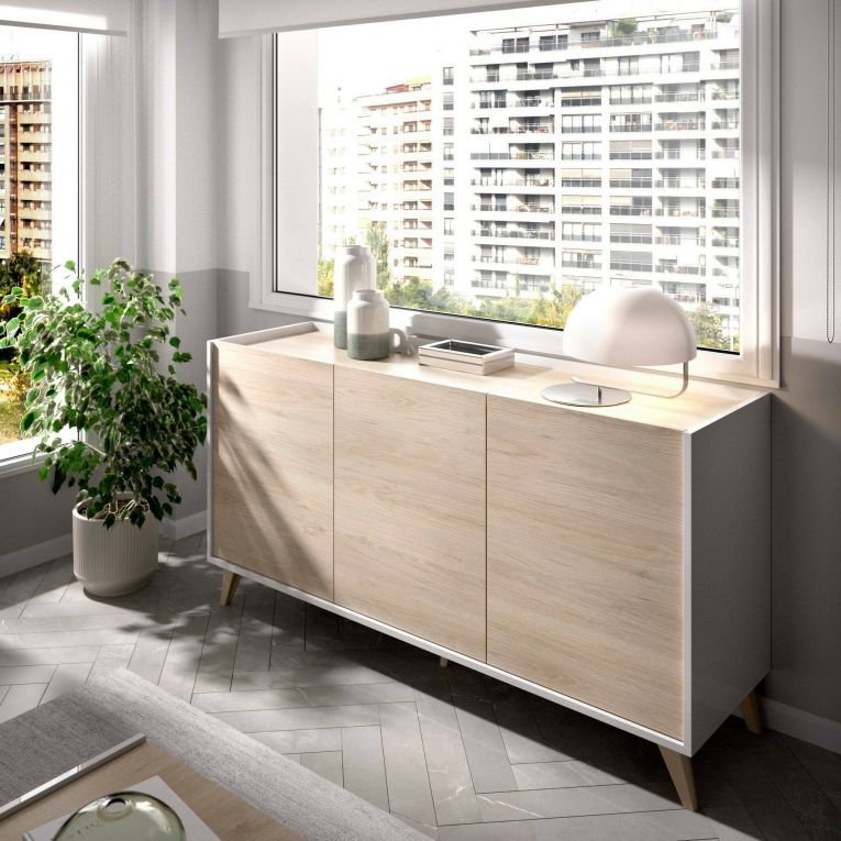 Credenza rovere e bianca 155x43x75h cm 3 ante - Afrodite