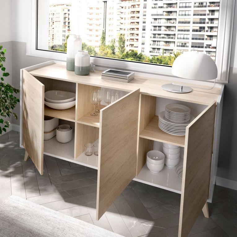 Credenza rovere e bianca 155x43x75h cm 3 ante - Afrodite