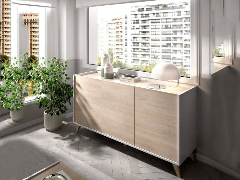 Credenza rovere e bianca 155x43x75h cm 3 ante - Afrodite