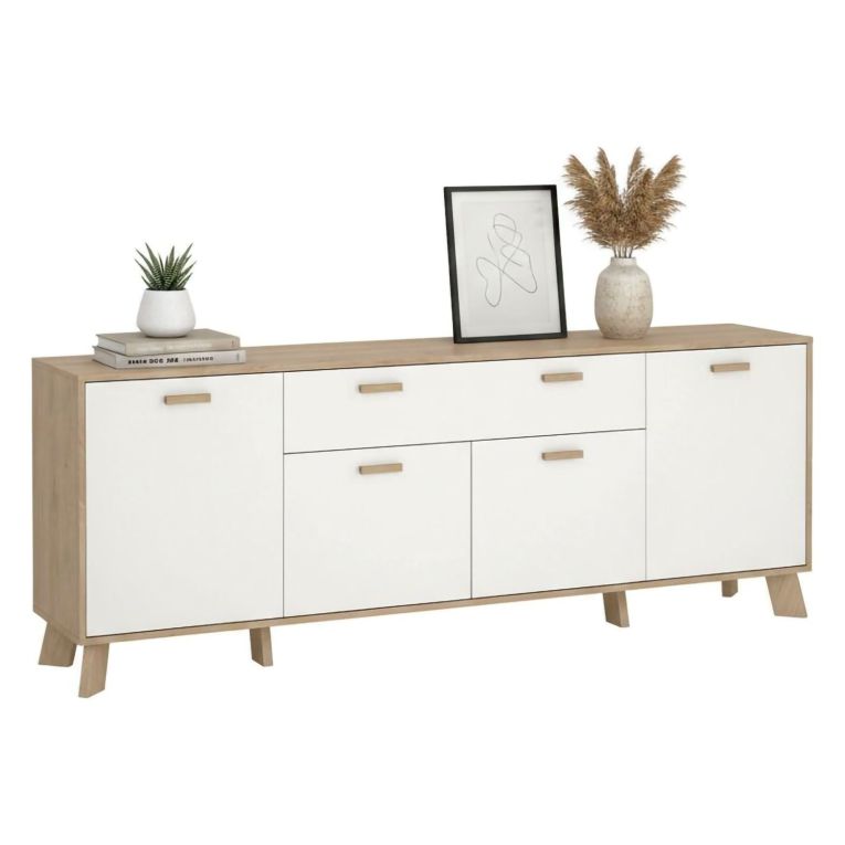 Credenza rovere e bianca 195x39x73h cm 4 ante e 1 cassetto - Wukong