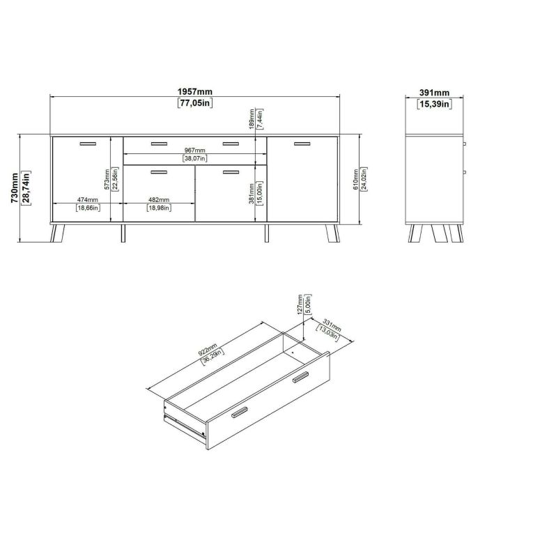 Credenza rovere e bianca 195x39x73h cm 4 ante e 1 cassetto - Wukong