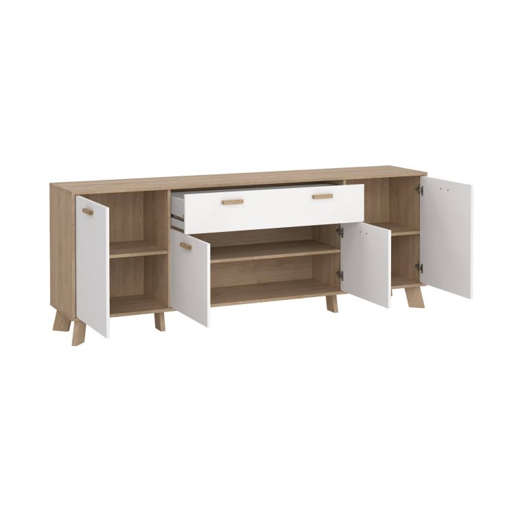 Credenza rovere e bianca 195x39x73h cm 4 ante e 1 cassetto - Wukong