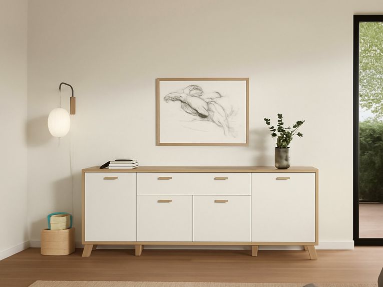 Credenza rovere e bianca 195x39x73h cm 4 ante e 1 cassetto - Wukong