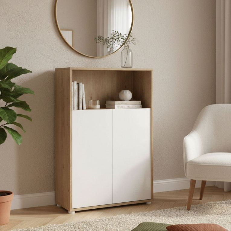 Credenza rovere e bianca 79x34x123h cm 2 ante - Canossa