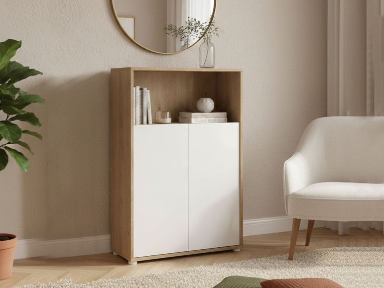 Credenza rovere e bianca 79x34x123h cm 2 ante - Canossa