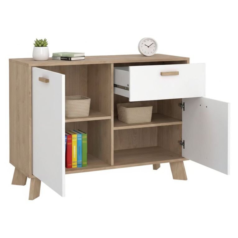 Credenza rovere e bianca 98x39x73h cm 2 ante e 1 cassetto - Tulo