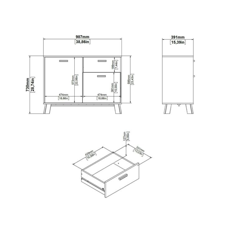 Credenza rovere e bianca 98x39x73h cm 2 ante e 1 cassetto - Tulo