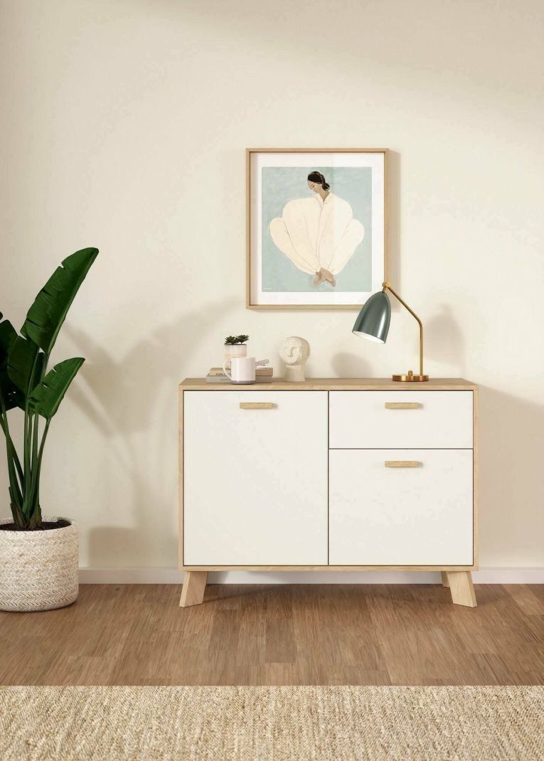 Credenza rovere e bianca 98x39x73h cm 2 ante e 1 cassetto - Tulo