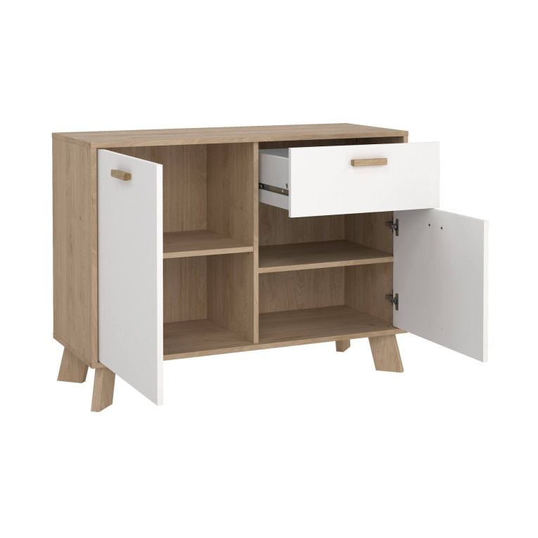 Credenza rovere e bianca 98x39x73h cm 2 ante e 1 cassetto - Tulo