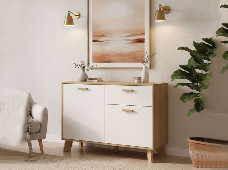 Credenza rovere e bianca 98x39x73h cm 2 ante e 1 cassetto - Tulo