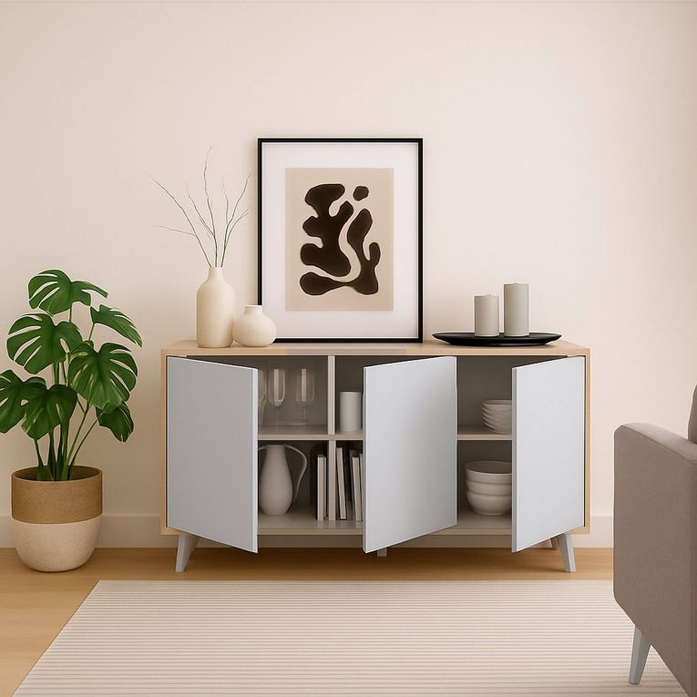 Credenza rovere e bianca moderna 153x39x72h cm 3 ante - Annina