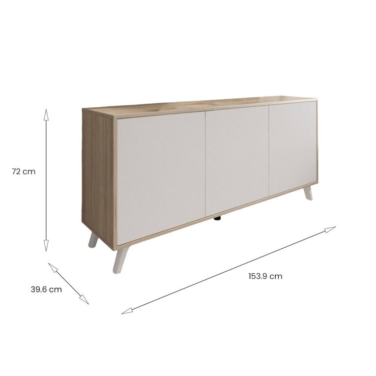 Credenza rovere e bianca moderna 153x39x72h cm 3 ante - Annina
