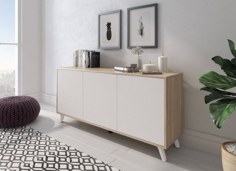 Credenza rovere e bianca moderna 153x39x72h cm 3 ante - Annina