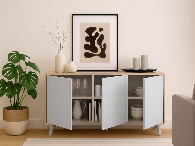 Credenza rovere e bianca moderna 153x39x72h cm 3 ante - Annina
