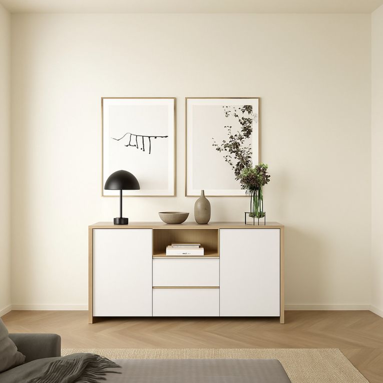Credenza rovere e bianco lucida 148x48x83h cm 2 ante e 2 cassetti - Alalngar