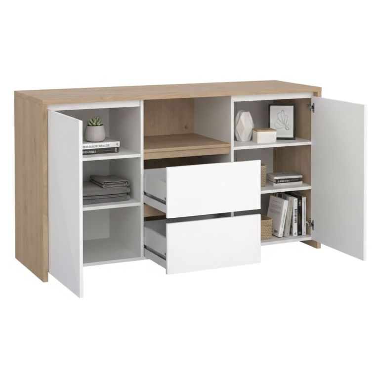 Credenza rovere e bianco lucida 148x48x83h cm 2 ante e 2 cassetti - Alalngar