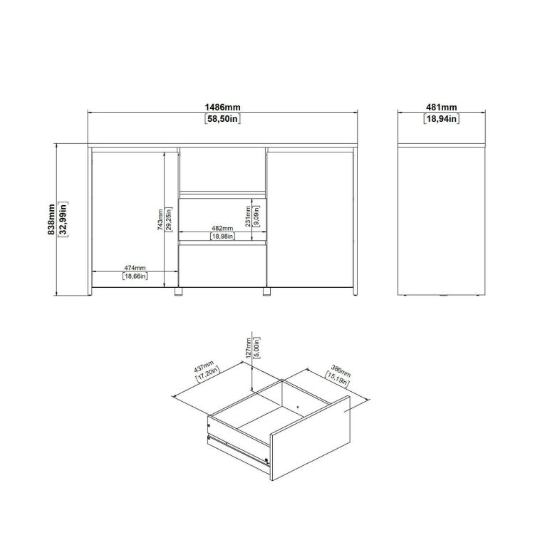 Credenza rovere e bianco lucida 148x48x83h cm 2 ante e 2 cassetti - Alalngar