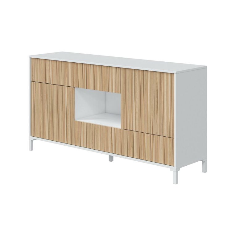 Credenza rovere e bianco lucida 151x41x80h cm 2 ante e 2 cassetti - Atessa