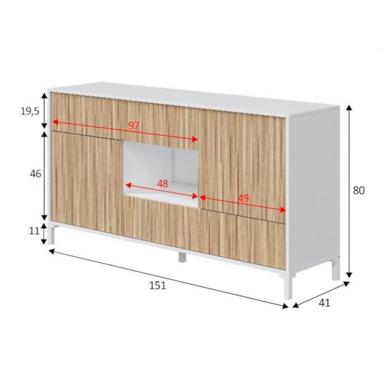Credenza rovere e bianco lucida 151x41x80h cm 2 ante e 2 cassetti - Atessa