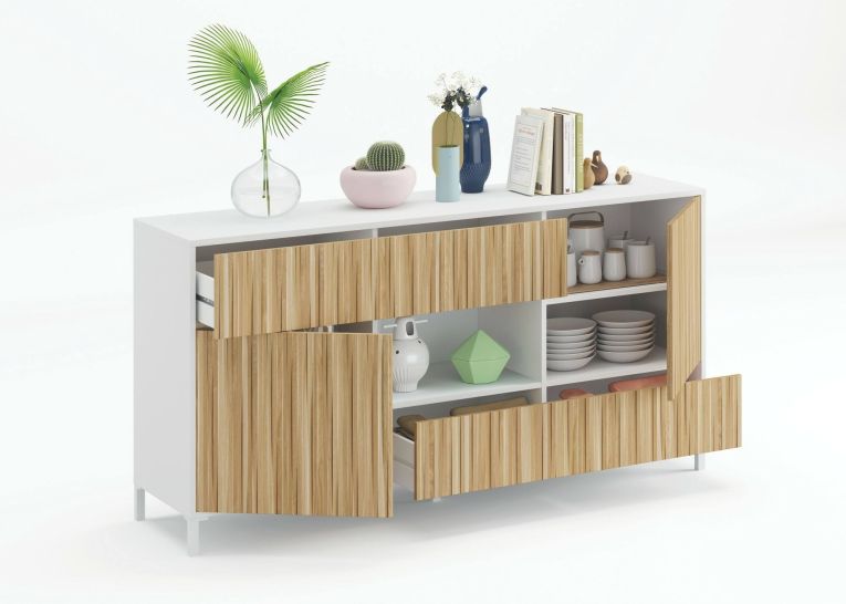 Credenza rovere e bianco lucida 151x41x80h cm 2 ante e 2 cassetti - Atessa