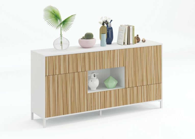 Credenza rovere e bianco lucida 151x41x80h cm 2 ante e 2 cassetti - Atessa