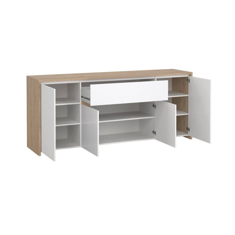 Credenza rovere e bianco lucida 197x48x83h cm 4 ante e 1 cassetto - Basile