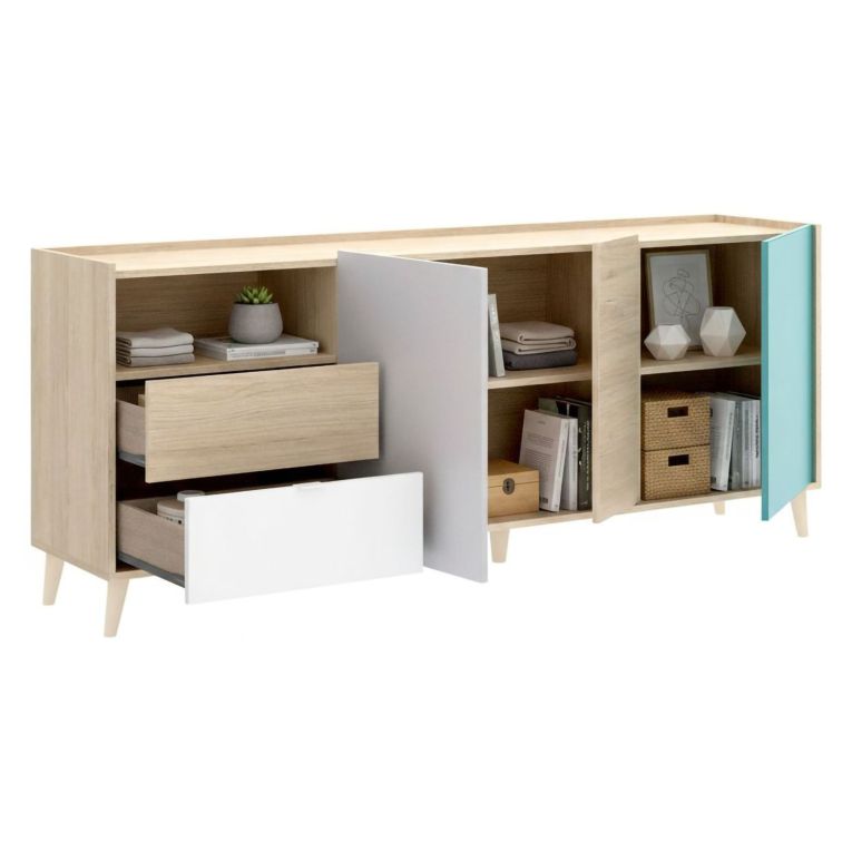 Credenza rovere e grigia 180x43x75h cm 3 ante e 2 cassetti - Allie