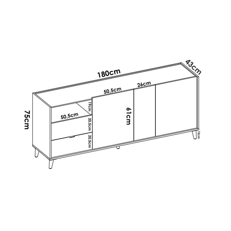 Credenza rovere e grigia 180x43x75h cm 3 ante e 2 cassetti - Allie
