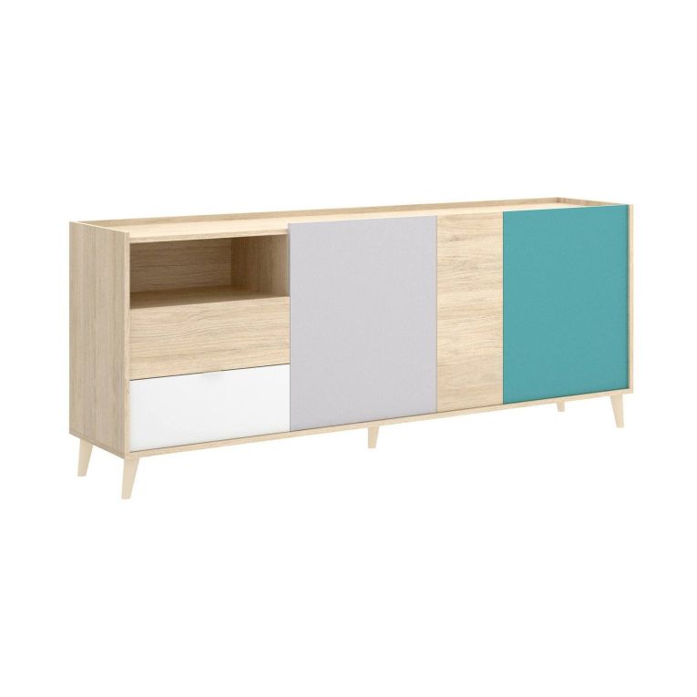 Credenza rovere e grigia 180x43x75h cm 3 ante e 2 cassetti - Allie