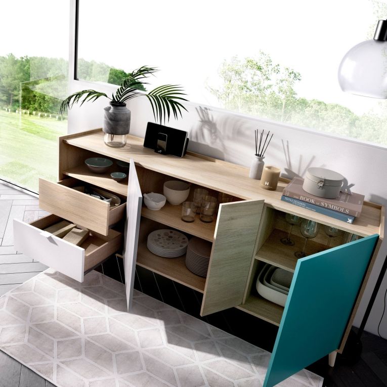 Credenza rovere e grigia 180x43x75h cm 3 ante e 2 cassetti - Allie