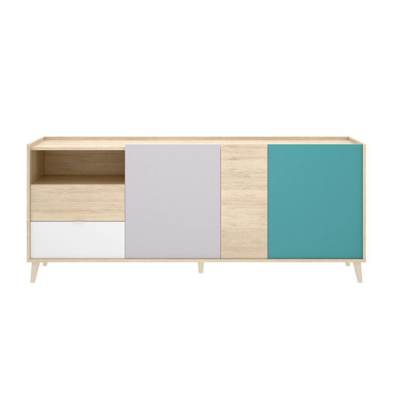 Credenza rovere e grigia 180x43x75h cm 3 ante e 2 cassetti - Allie
