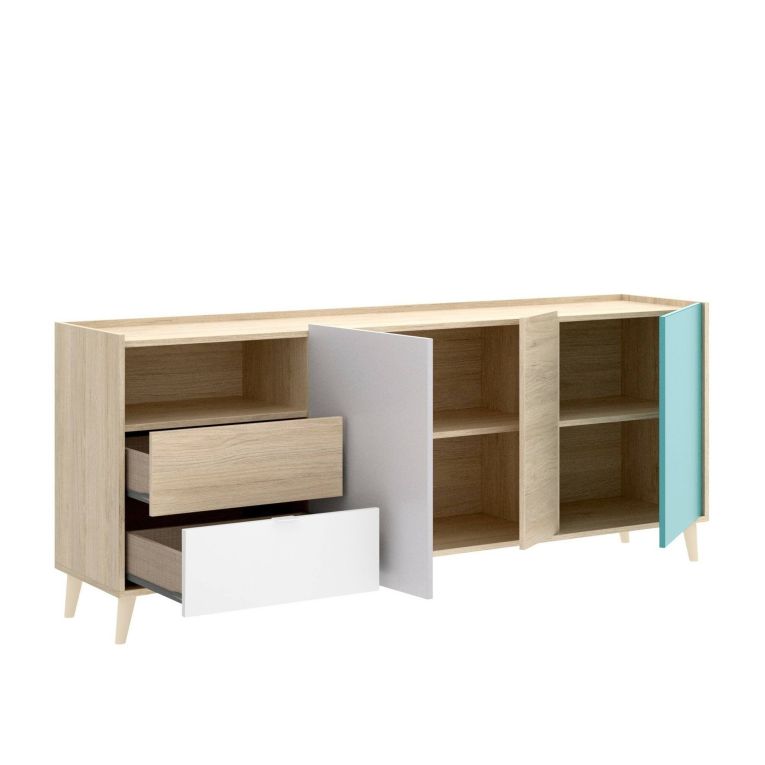 Credenza rovere e grigia 180x43x75h cm 3 ante e 2 cassetti - Allie