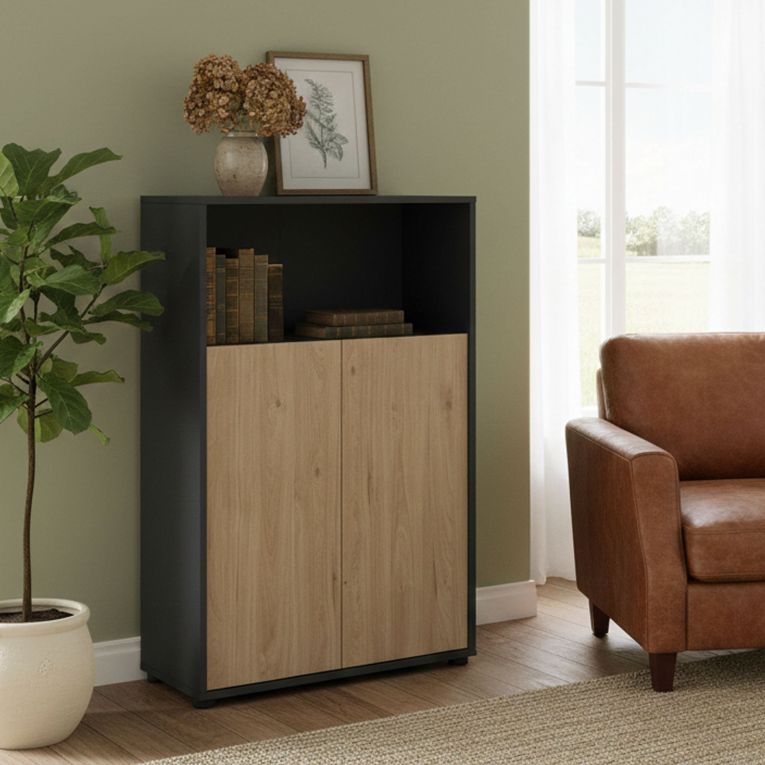 Credenza rovere e grigia 79x34x123h cm 2 ante - Canossa