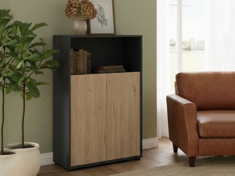 Credenza rovere e grigia 79x34x123h cm 2 ante - Canossa