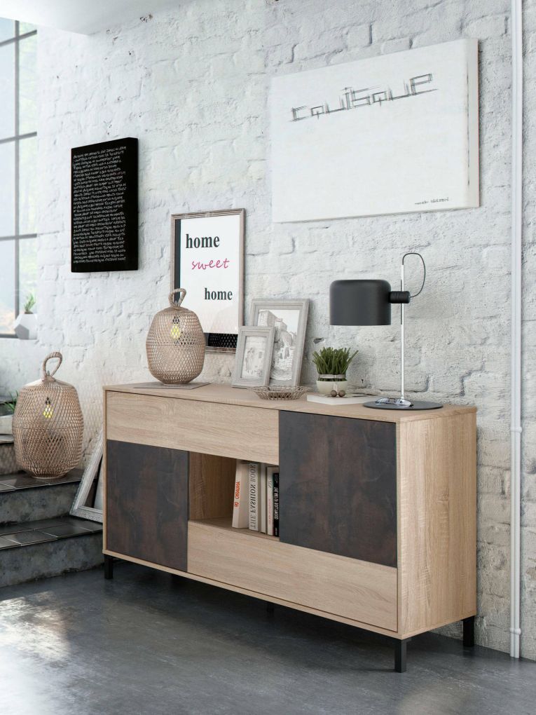 Credenza rovere e ossido 151x41x80h cm 2 ante e 2 cassetti - Abib
