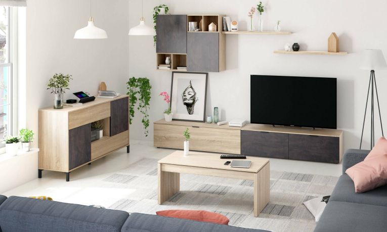 Credenza rovere e ossido 151x41x80h cm 2 ante e 2 cassetti - Abib