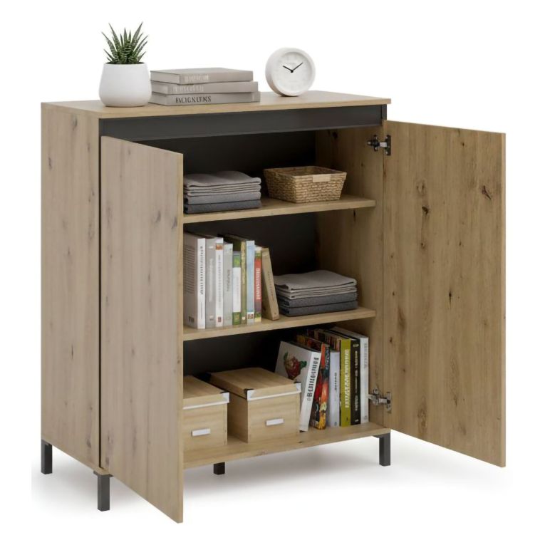 Credenza rovere nodi e antracite 100x40x110h cm 2 ante - Tokyo