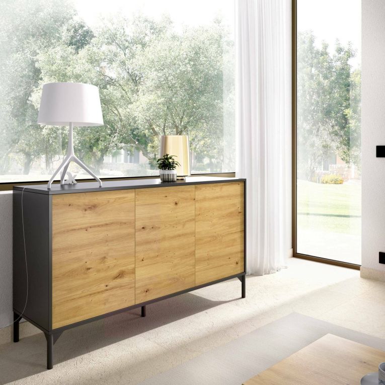 Credenza rovere nodi e antracite 132x38x73h cm 3 ante - Adabi