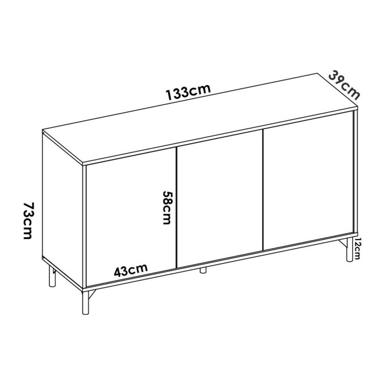 Credenza rovere nodi e antracite 132x38x73h cm 3 ante - Adabi