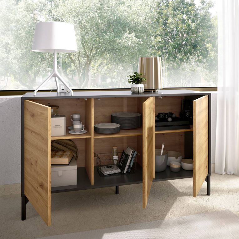 Credenza rovere nodi e antracite 132x38x73h cm 3 ante - Adabi