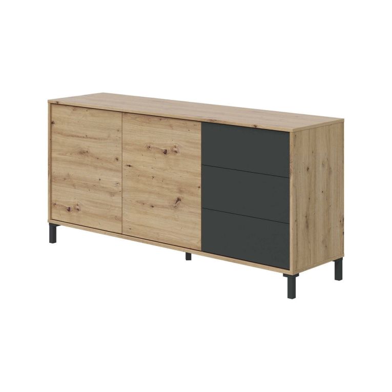 Credenza rovere nodi e antracite 154x41x75h cm 2 ante e 3 cassetti - Ardelia
