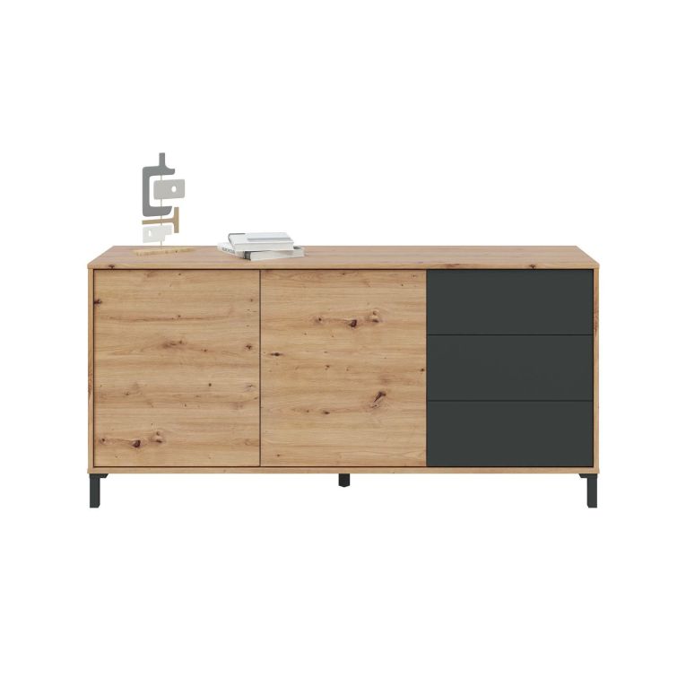 Credenza rovere nodi e antracite 154x41x75h cm 2 ante e 3 cassetti - Ardelia