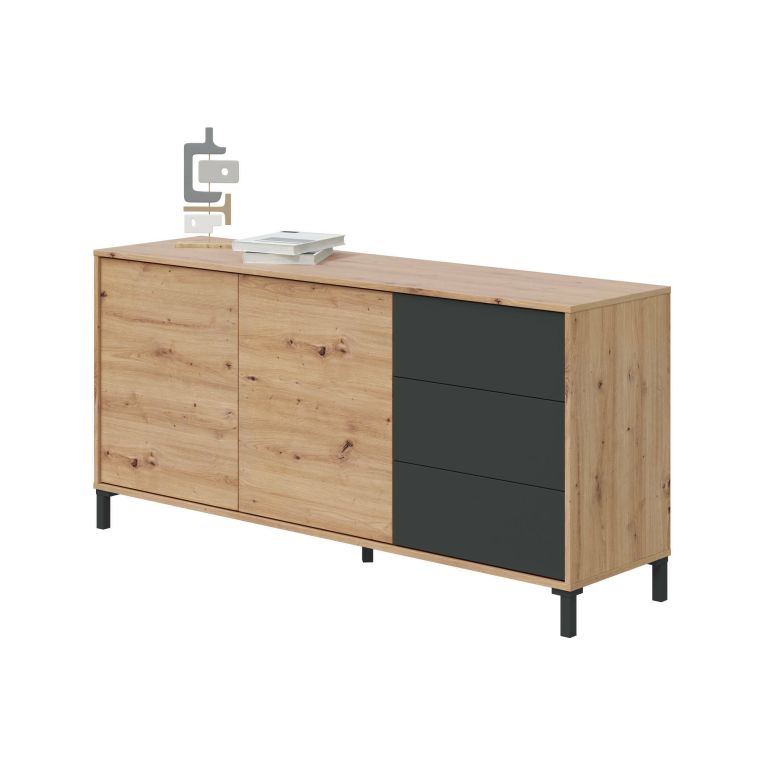 Credenza rovere nodi e antracite 154x41x75h cm 2 ante e 3 cassetti - Ardelia