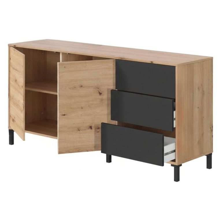 Credenza rovere nodi e antracite 154x41x75h cm 2 ante e 3 cassetti - Ardelia