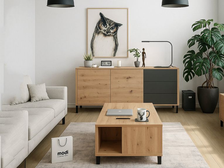 Credenza rovere nodi e antracite 154x41x75h cm 2 ante e 3 cassetti - Ardelia