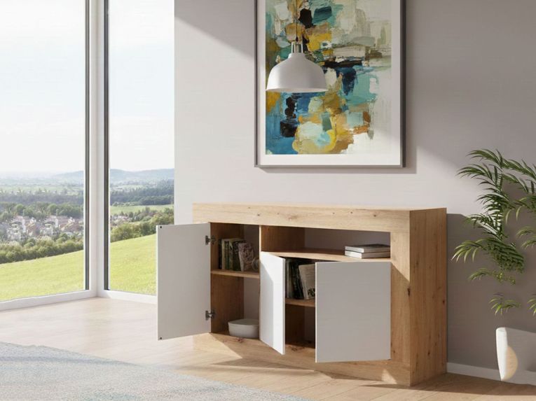 Credenza rovere nodi e bianca 144x42x87h cm 3 ante - Ilizia