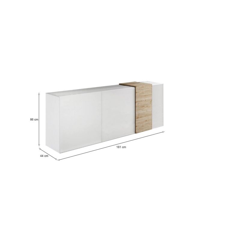 Credenza rovere nodi e bianco lucida 181x44x86h cm 3 ante - Jerry