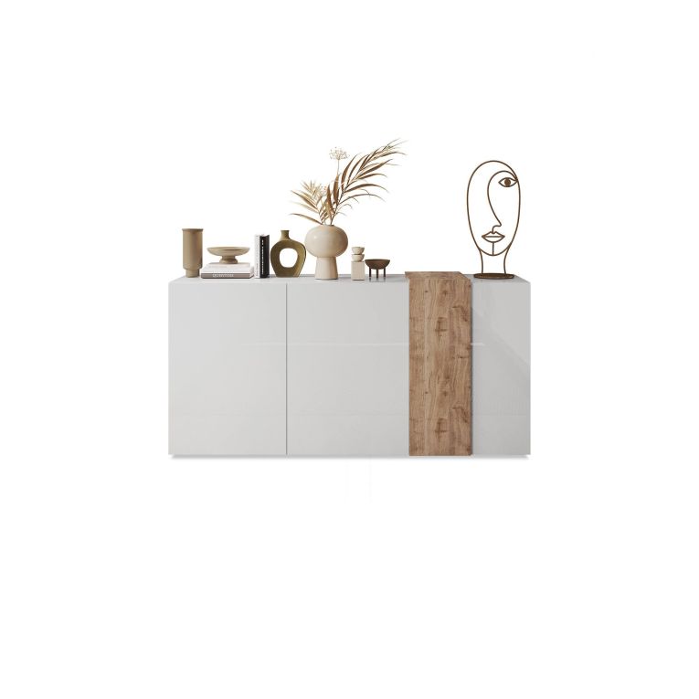 Credenza rovere nodi e bianco lucida 181x44x86h cm 3 ante - Jerry