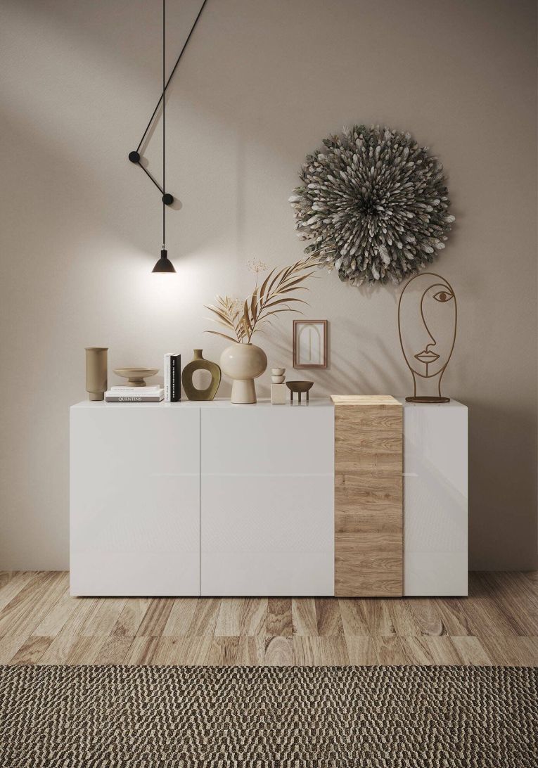 Credenza rovere nodi e bianco lucida 181x44x86h cm 3 ante - Jerry