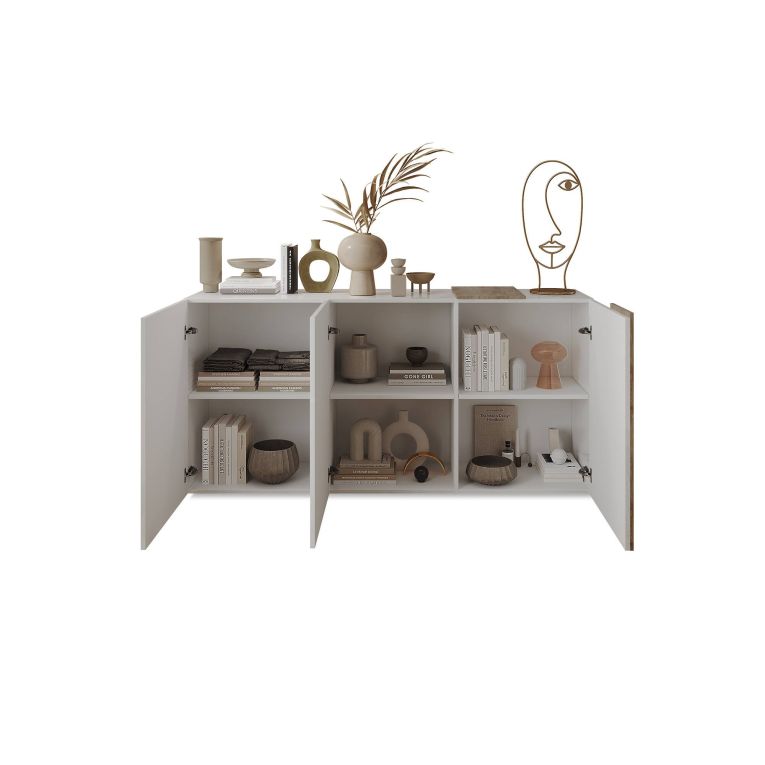Credenza rovere nodi e bianco lucida 181x44x86h cm 3 ante - Jerry